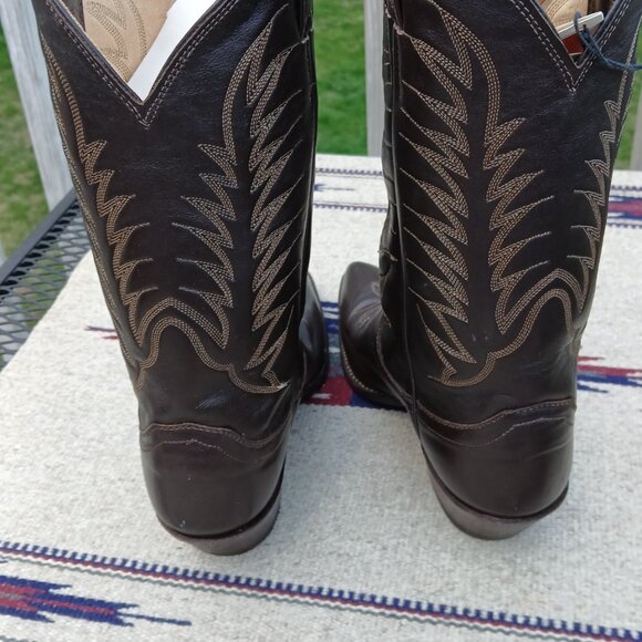 JUSTIN VINTAGE 80'S NWT DARK BROWN LEATHER WESTERN COWBOY BOOTS SIZE 7B B9648 - Picture 3 of 16